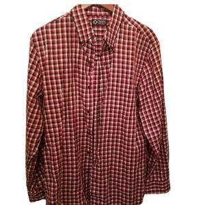 Chaps Button Down Plaid Shirt Men Medium Black Red White Cotton Long Sleeve